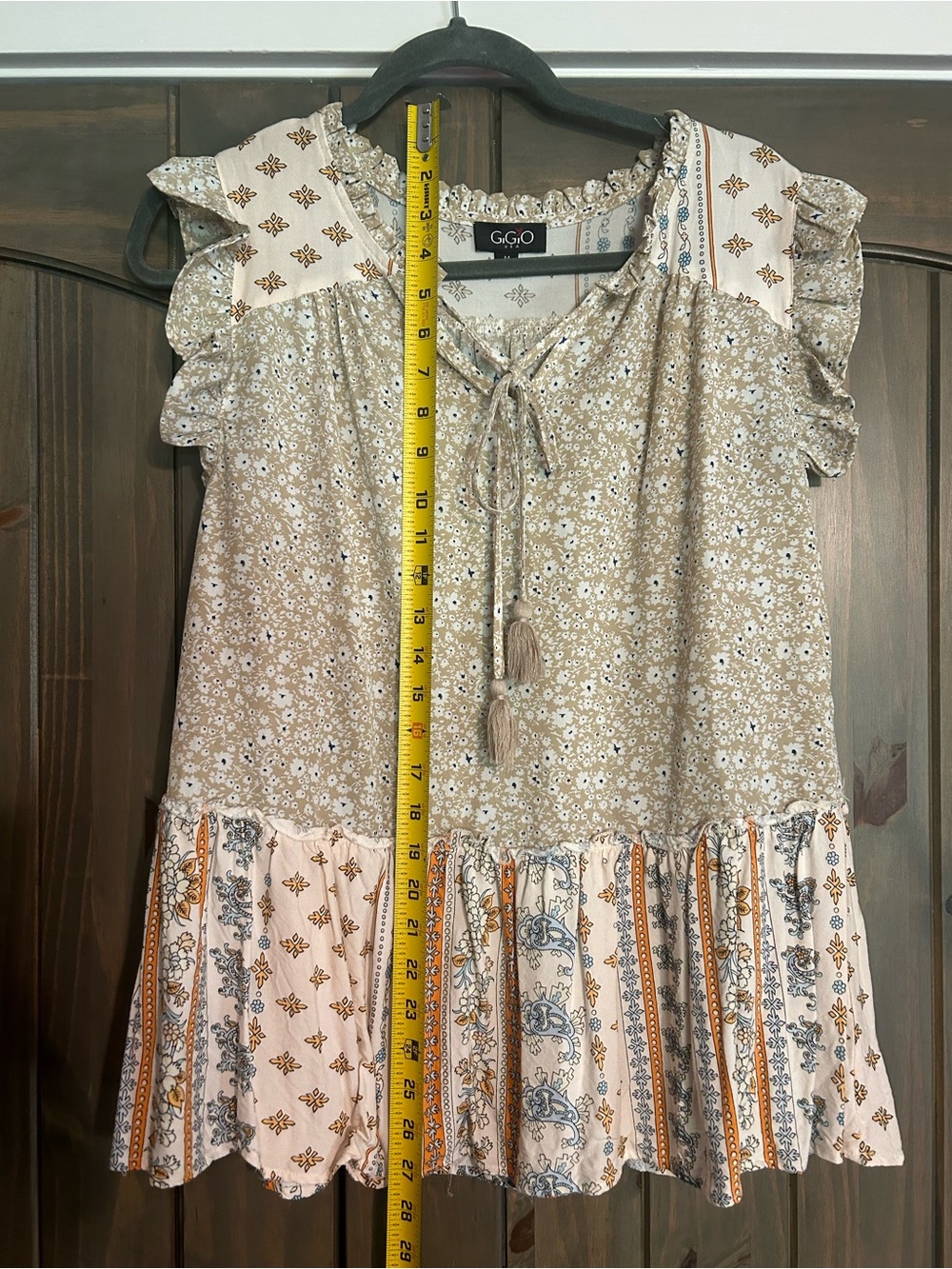 GiGiO Cream Floral Boho Ruffle Tunic Top